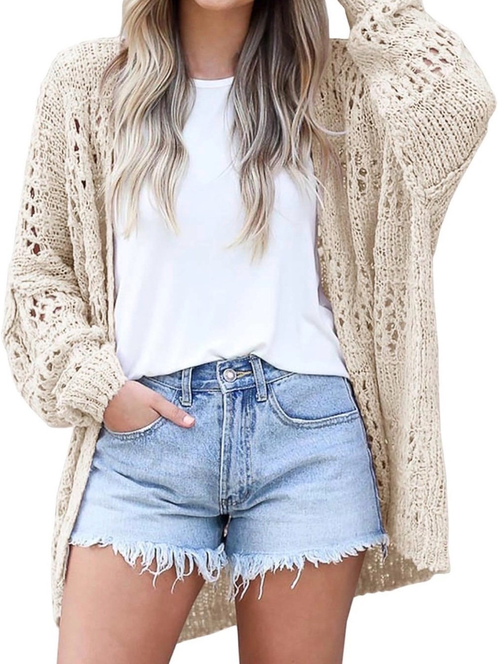 Open-Knit Beige Women’s Sweater Oversized Cardigan